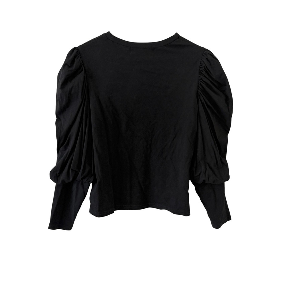 BURU Puff Sleeve Tee Shirt Top Womens L Black Long Sleeve Crew Neck Jersey Knit - Picture 3 of 8